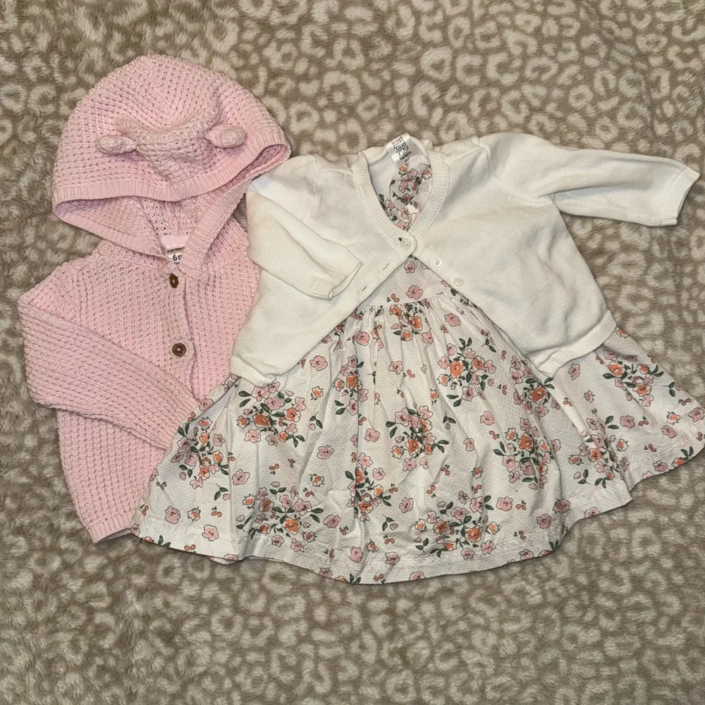 Carter's 6mo Pink and White Dress and Sweater Bundle